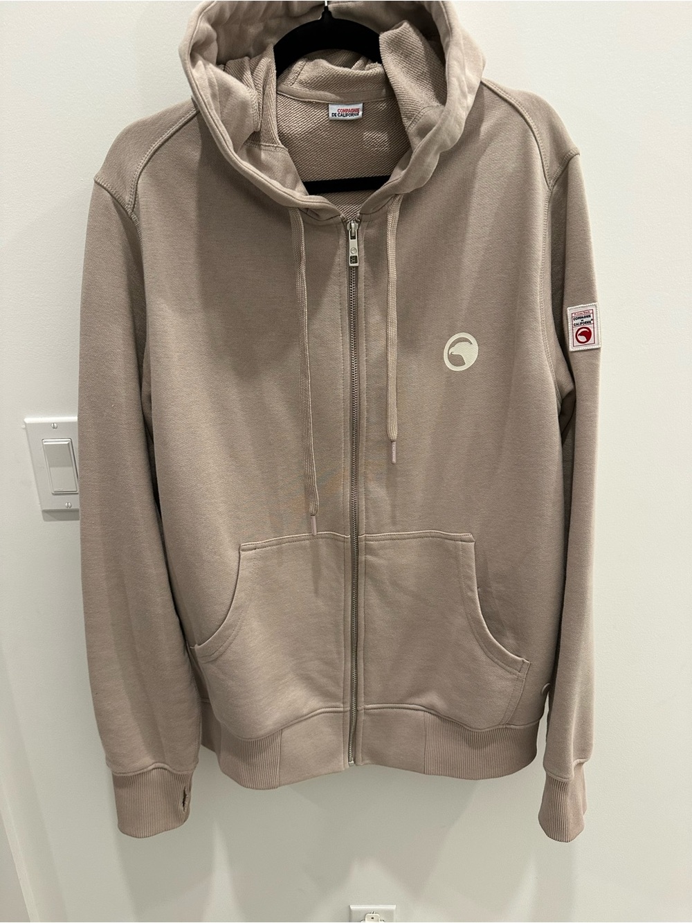 Lightweight Taupe Zip Hoodie Jacket with Subtle Logo